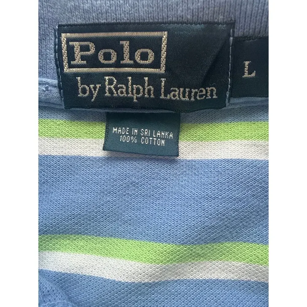 Polo by Ralph Lauren Men's Blue Stripe Cotton Pique Polo Size Large